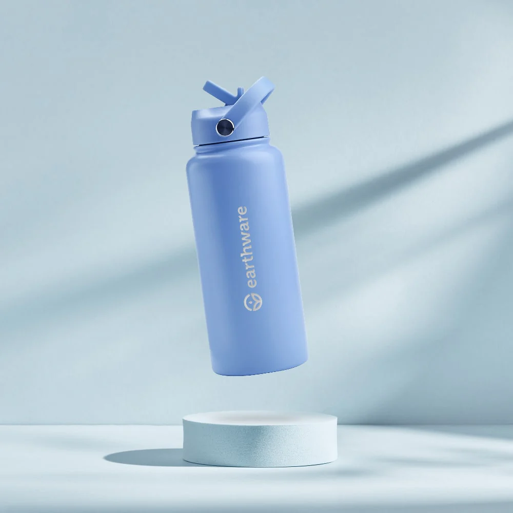 Premium Insulated Water Bottle with 2 x Caps - Blue (1L) - Image 4