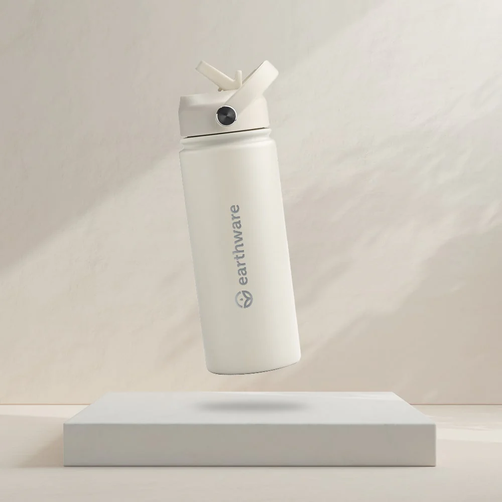 Premium Insulated Water Bottle with 2 x Caps - Cream (550ml) - Image 4