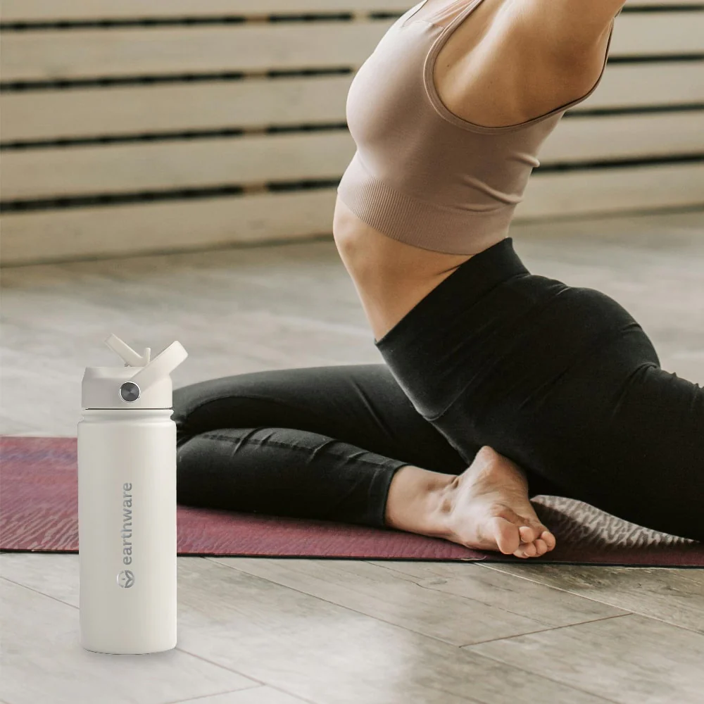 Premium Insulated Water Bottle with 2 x Caps - Cream (550ml) - Image 6