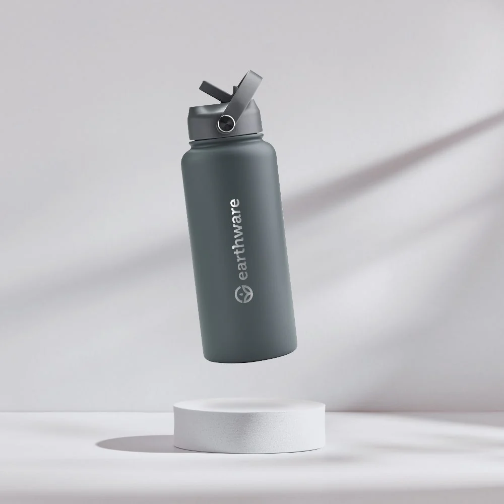 Premium Insulated Water Bottle with 2 x Caps - Grey (1L) - Image 5
