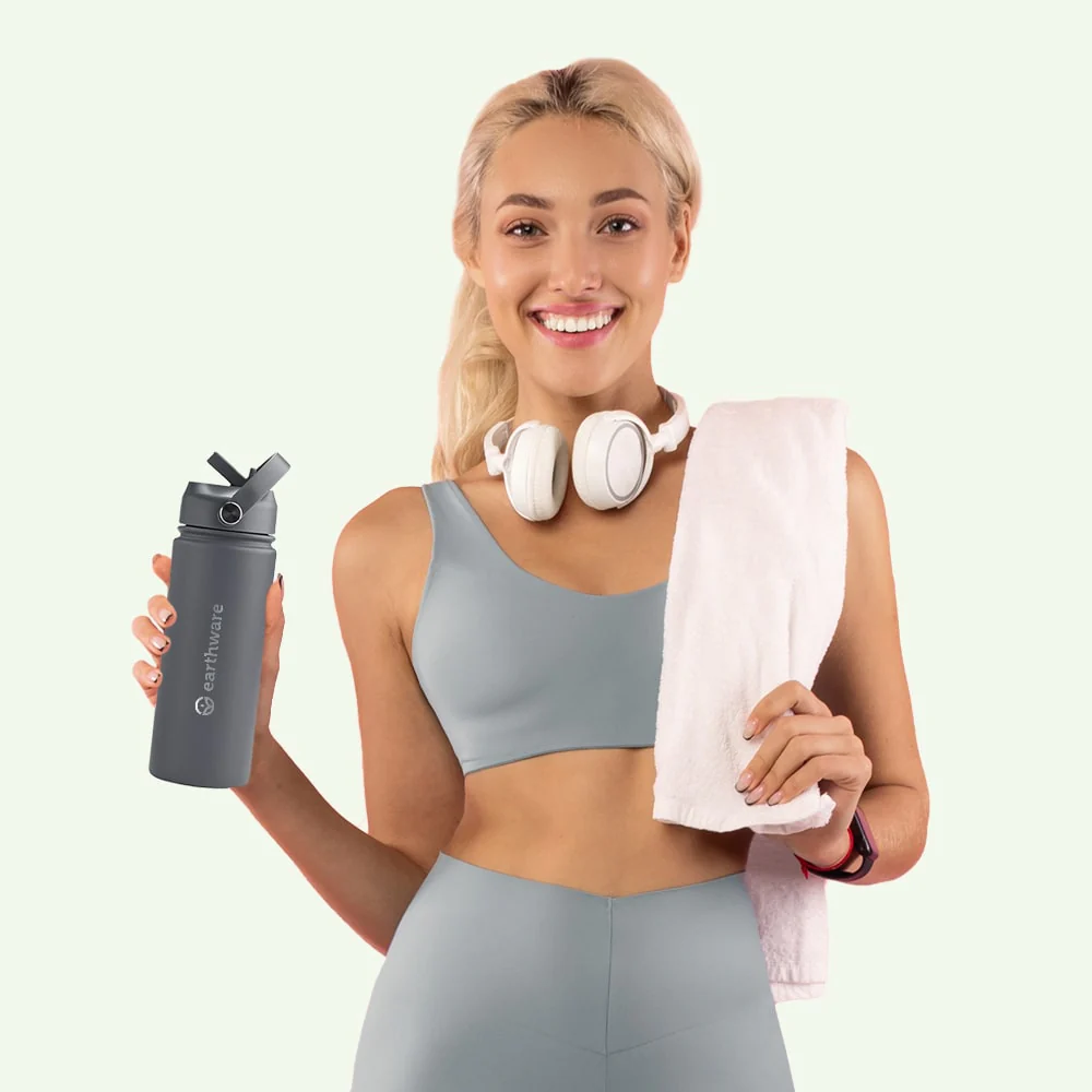 Premium Insulated Water Bottle with 2 x Caps - Grey (550ml) - Image 5