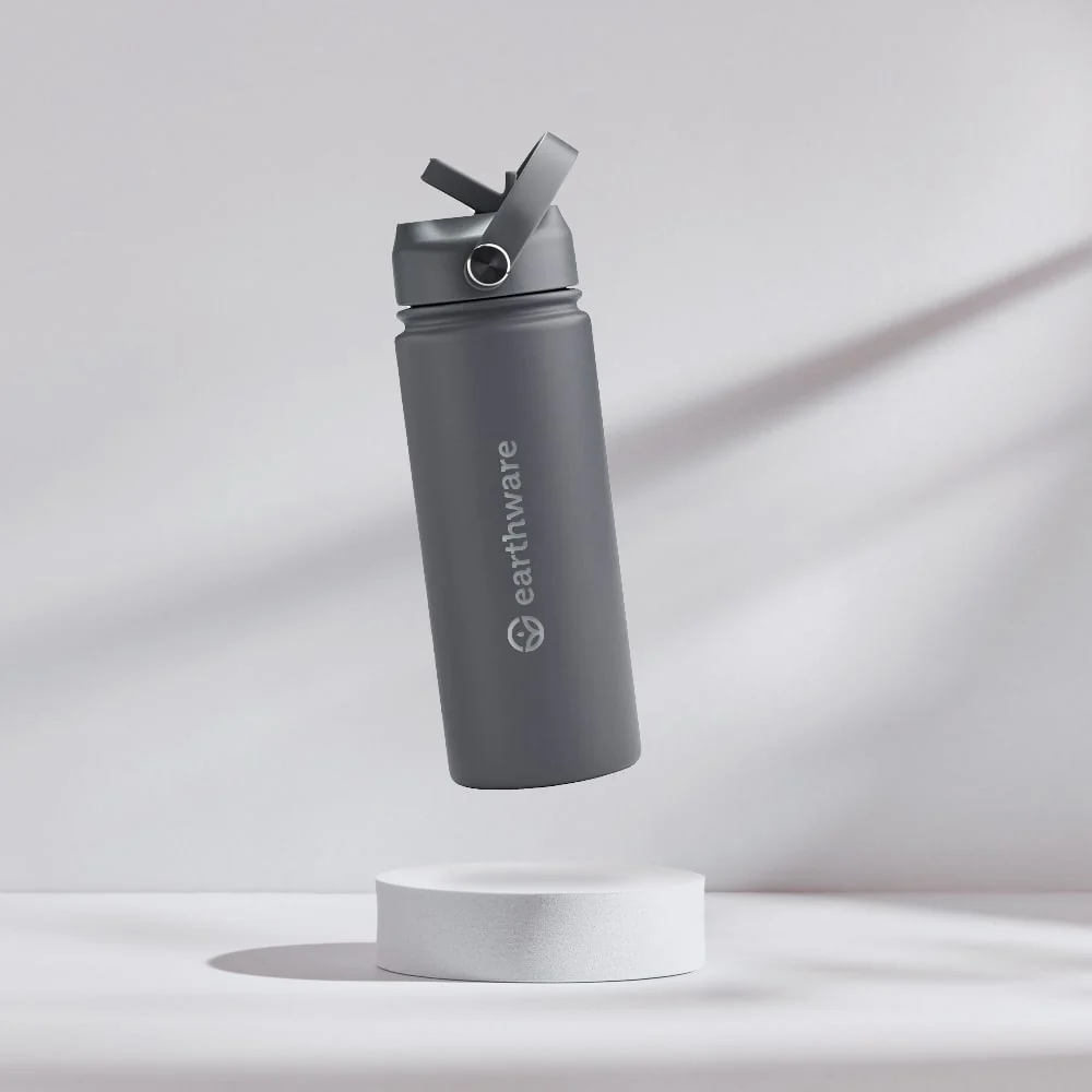 Premium Insulated Water Bottle with 2 x Caps - Grey (550ml) - Image 6