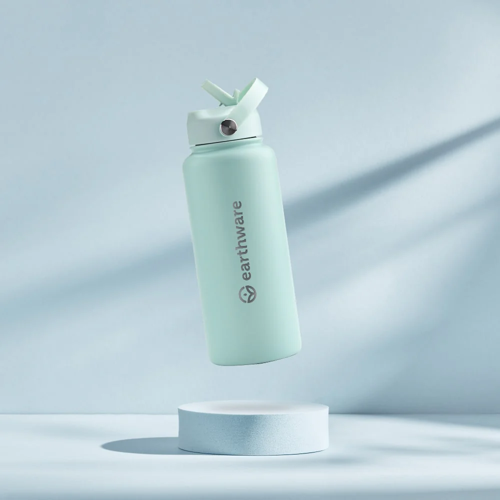 Premium Insulated Water Bottle with 2 x Caps - Mint (1L) - Image 6