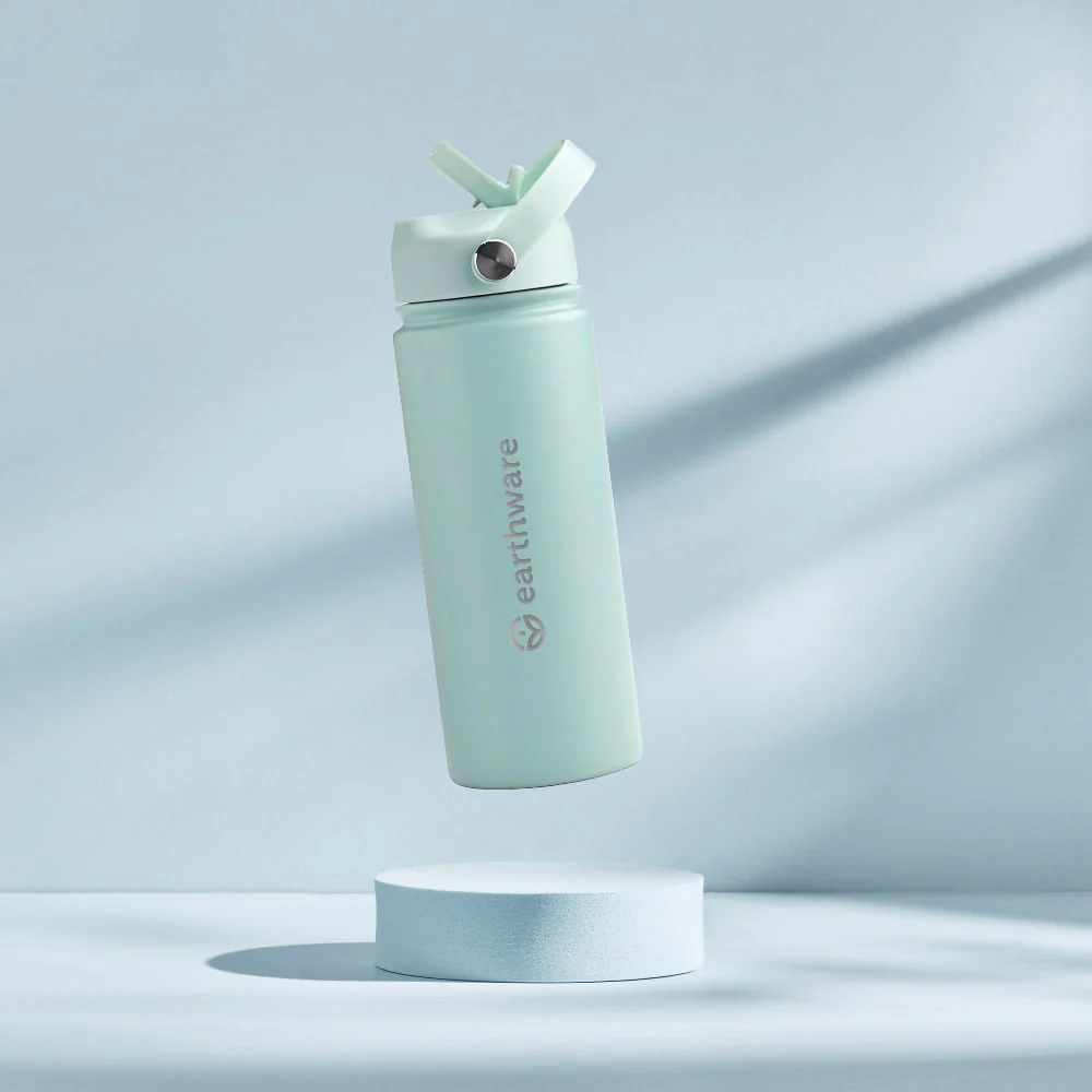 Premium Insulated Water Bottle with 2 x Caps - Mint (550ml) - Image 6