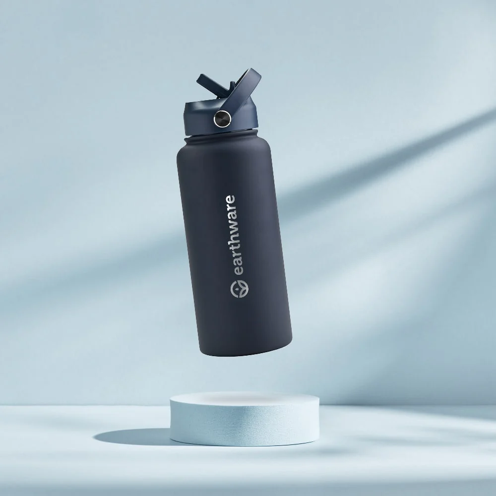 Premium Insulated Water Bottle with 2 x Caps - Navy Blue (1L) - Image 5