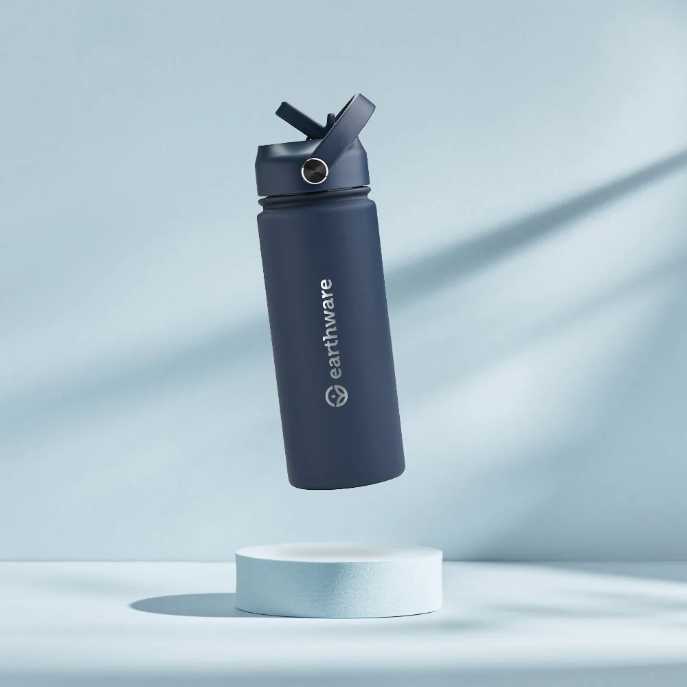 Premium Insulated Water Bottle with 2 x Caps - Navy Blue (550ml) - Image 7