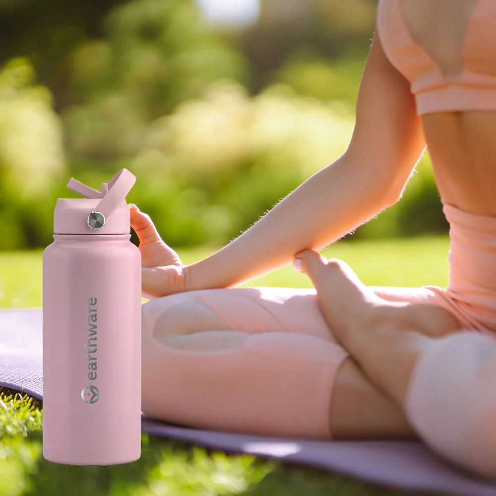 Premium Insulated Water Bottle with 2 x Caps - Pink (1L) - Image 5