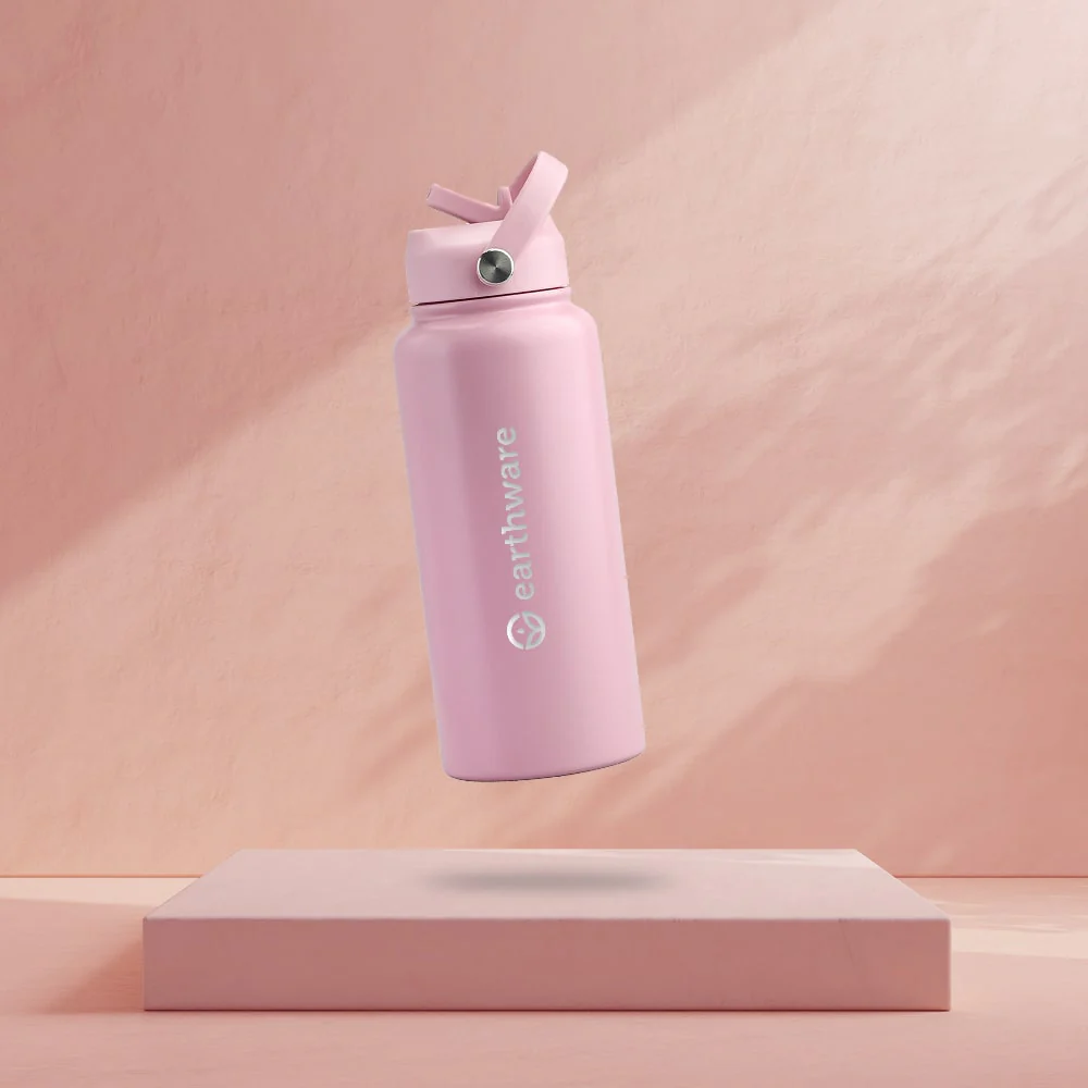 Premium Insulated Water Bottle with 2 x Caps - Pink (1L) - Image 6