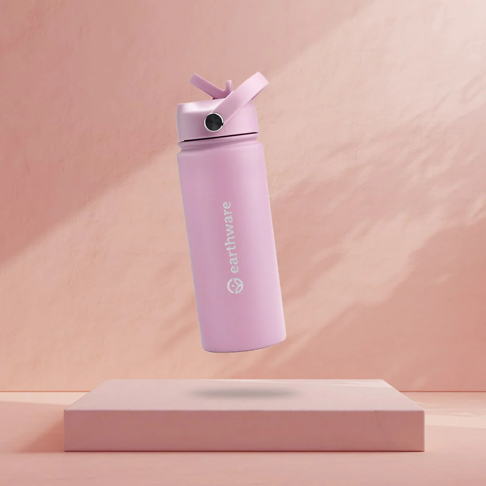 Premium Insulated Water Bottle with 2 x Caps - Pink (550ml) - Image 6