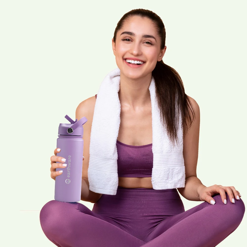 Premium Insulated Water Bottle with 2 x Caps - Purple (550ml) - Image 5