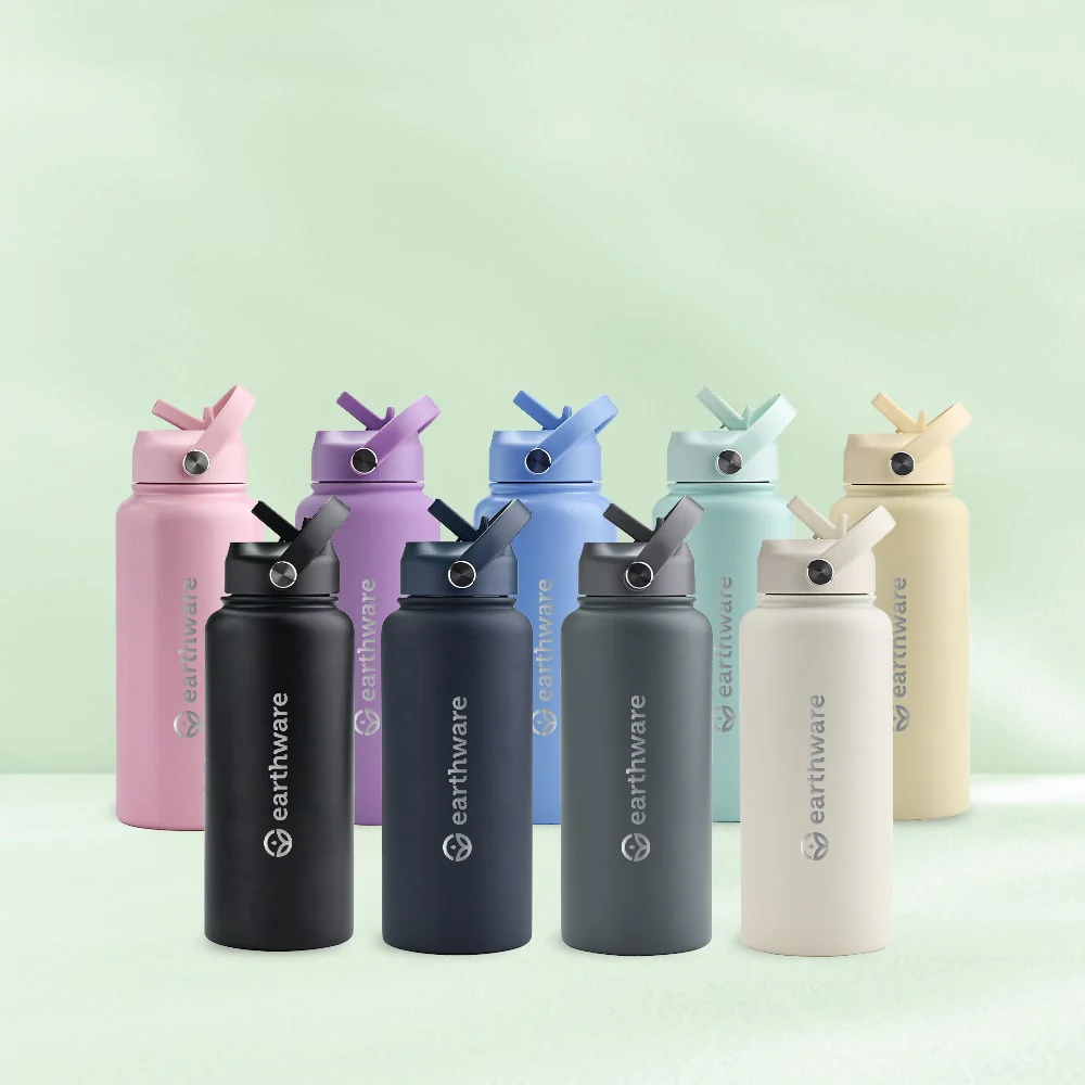 Premium Insulated Water Bottle with 2 x Caps - Grey (1L) - Image 4