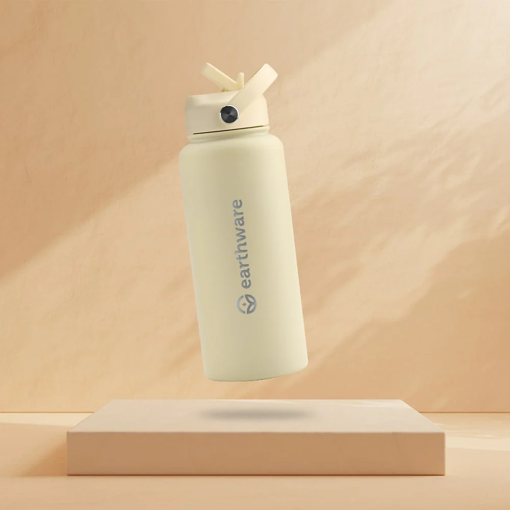Premium Insulated Water Bottle with 2 x Caps - Yellow (1L) - Image 6