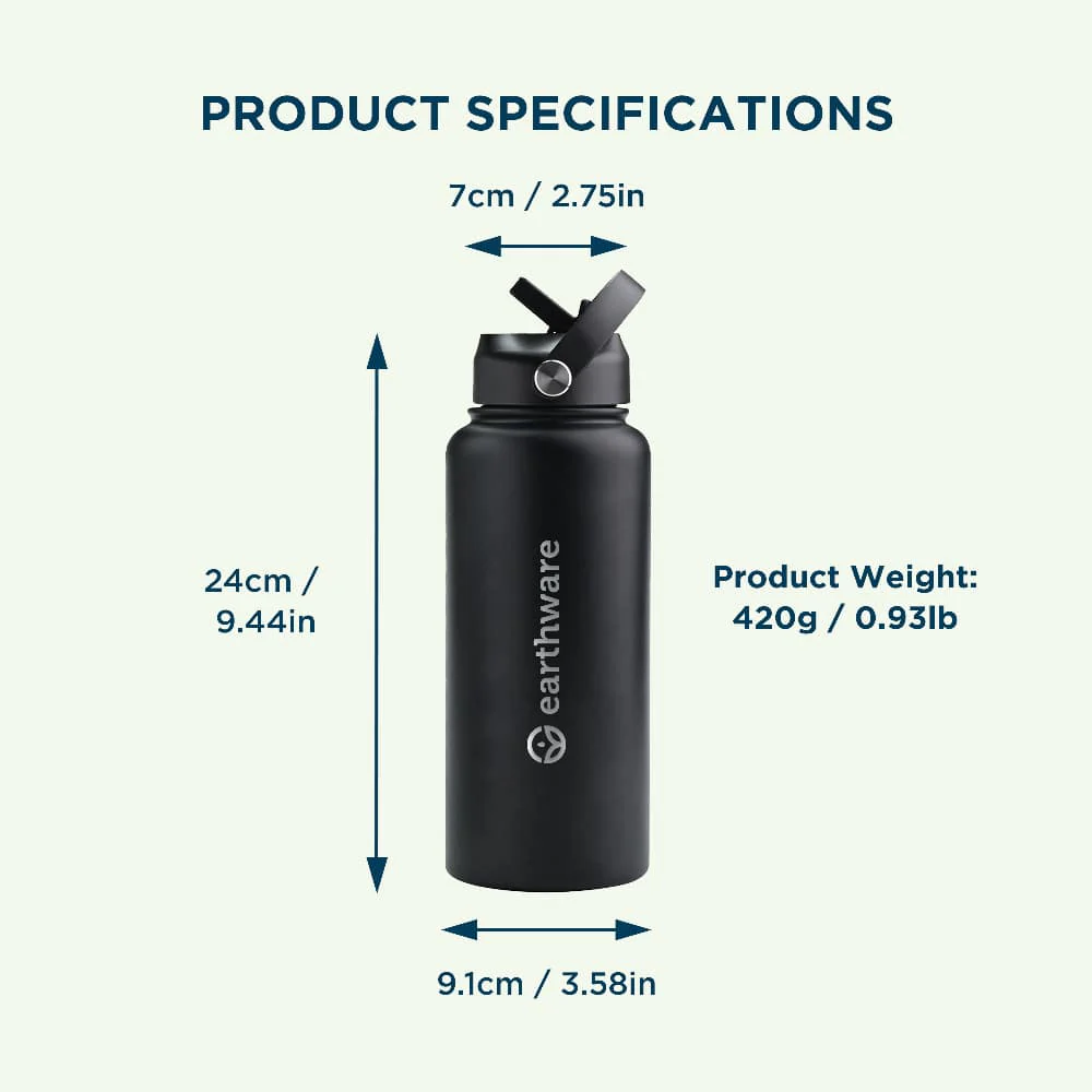 Premium Insulated Water Bottle with 2 x Caps - Grey (1L) - Image 6