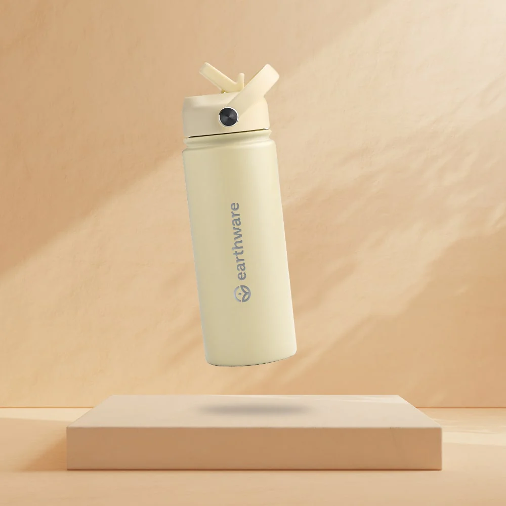 Premium Insulated Water Bottle with 2 x Caps - Yellow (550ml) - Image 6